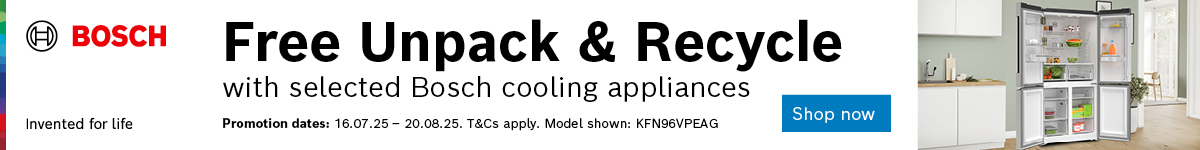 Free unpack and recycle with selected Bosch cooling appliances
